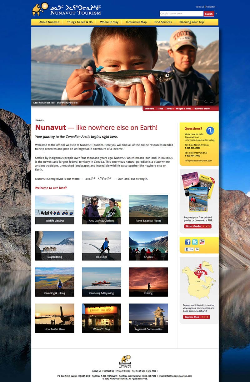 Nunavut Tourism website